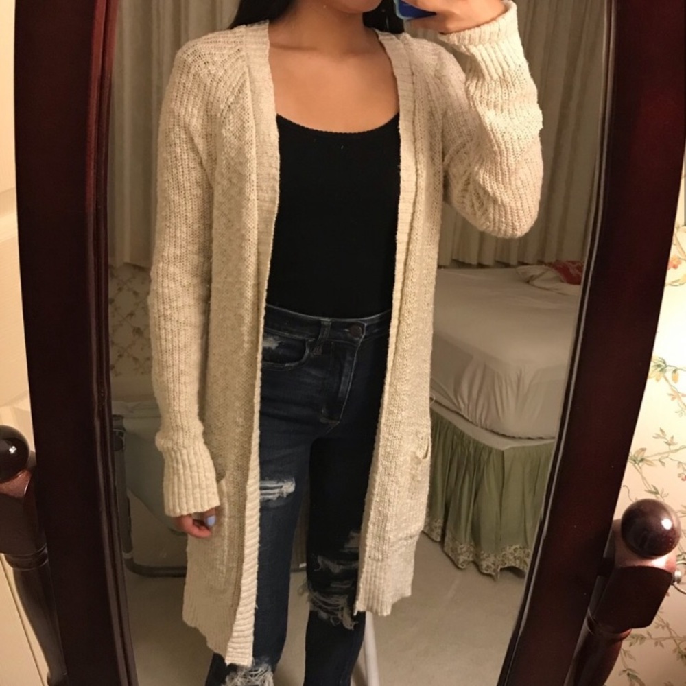 American Eagle Outfitters Cream Lace Back Cardigan